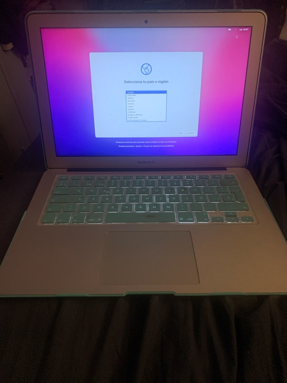 Apple MacBook 13 inch Air silver with teal keyboard cover and shell